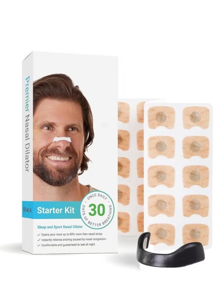 Intake Breathing Nasal Strip Starter Kit (30 Count Black) - Boost Oxygen Intake, Reduce Snoring, Improve Sleep Quality - Sweat Resistant, Skin Safe Nasal Strips - Extra Strength Snoring Solution