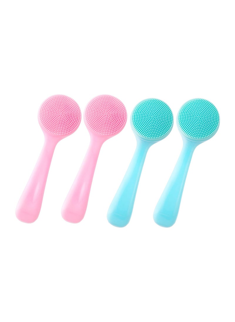 4 Pack Silicone Small Manual Facial Cleansing Brush, Skin Friendly Waterproof Face Cleaning Scrubber Exfoliator Brush Cleanser for Blackheads Whiteheads Makeup Residues Removal (2 Blue and 2 Pink)