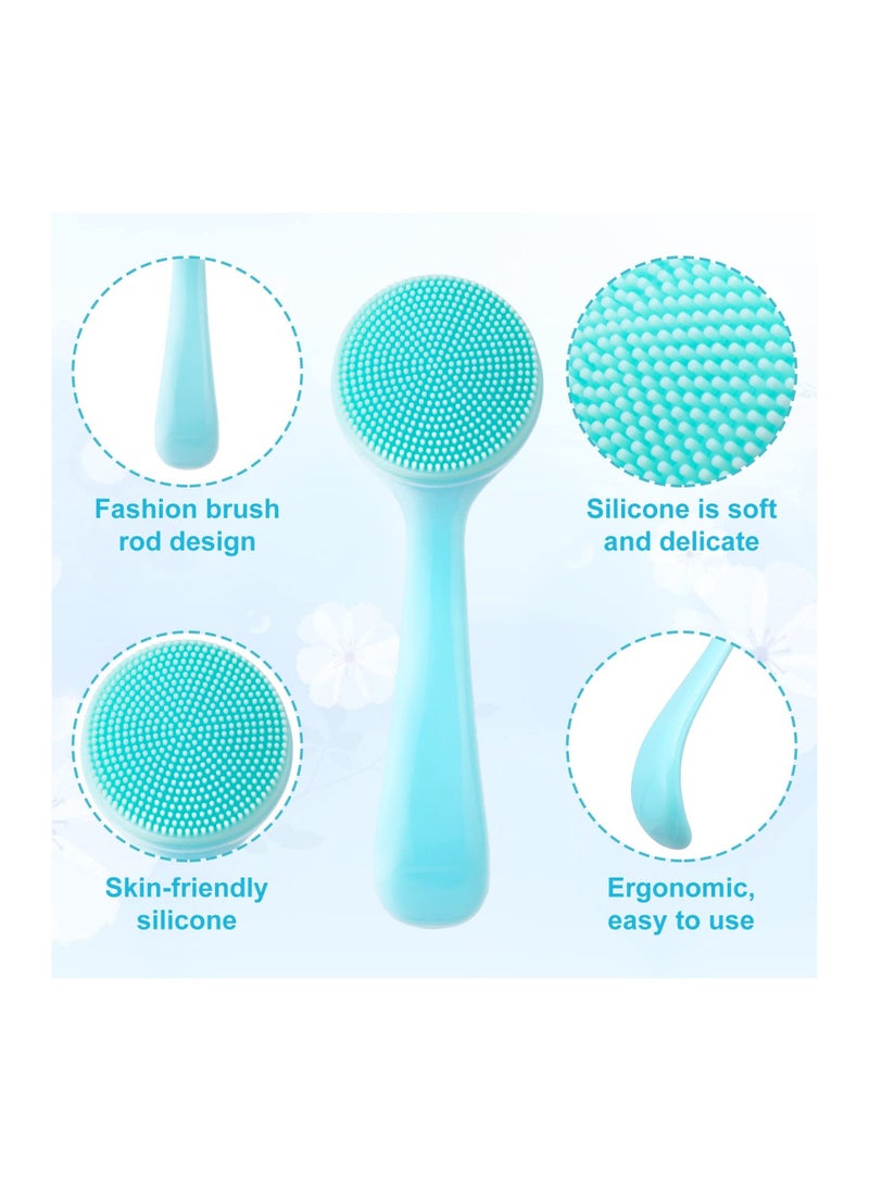 4 Pack Silicone Small Manual Facial Cleansing Brush, Skin Friendly Waterproof Face Cleaning Scrubber Exfoliator Brush Cleanser for Blackheads Whiteheads Makeup Residues Removal (2 Blue and 2 Pink)