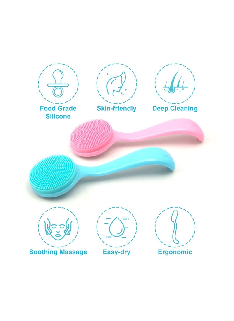 4 Pack Silicone Small Manual Facial Cleansing Brush, Skin Friendly Waterproof Face Cleaning Scrubber Exfoliator Brush Cleanser for Blackheads Whiteheads Makeup Residues Removal (2 Blue and 2 Pink)