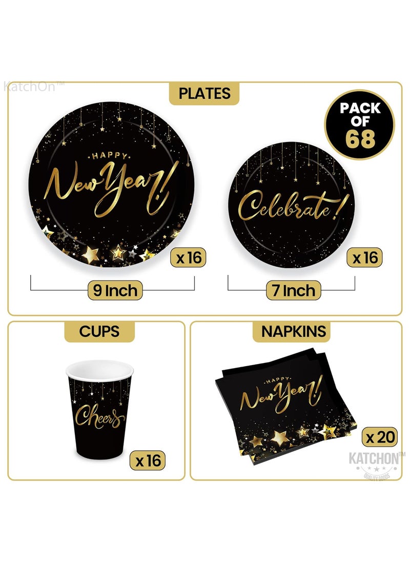 KatchOn, New Years Eve Plates and Napkins - 68 Pieces, Serve 16 | Happy New Year Plates and Napkins, New Years Eve Party Supplies 2025 | New Years Plates and Napkins, Happy New Years Decorations 2025