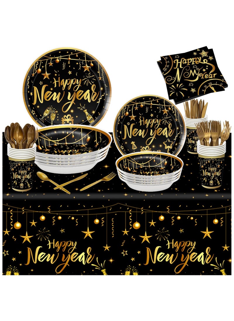 New Years Eve Plates and Napkins Set - Serves 25 Guest | Happy New Years Tableware