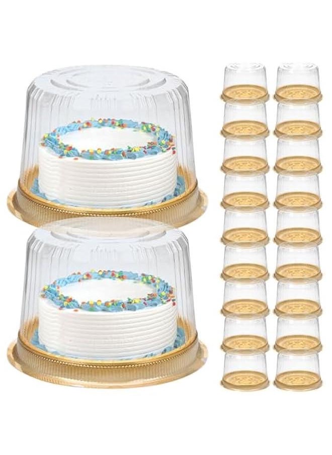 Plastic Cake Container with Lid 50pcs 4inch Disposable Cake Carrier with Clear Dome Lid Round Takeout Food Display Box Bakery Cake Holder Dessert Platter for Cupcake Mousse Transport