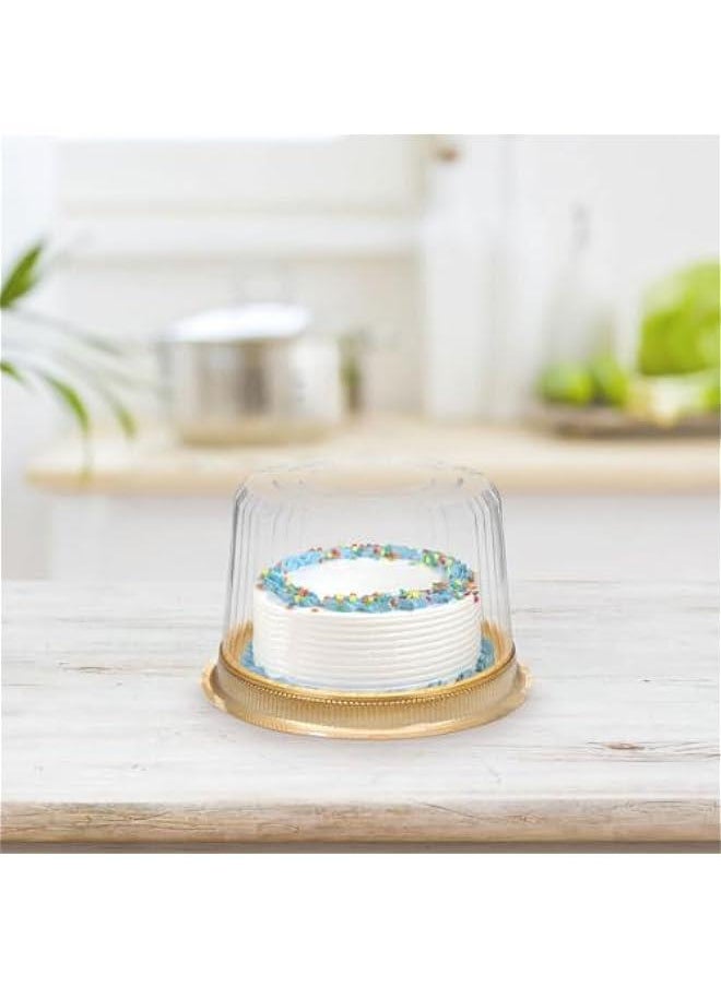 Plastic Cake Container with Lid 50pcs 4inch Disposable Cake Carrier with Clear Dome Lid Round Takeout Food Display Box Bakery Cake Holder Dessert Platter for Cupcake Mousse Transport