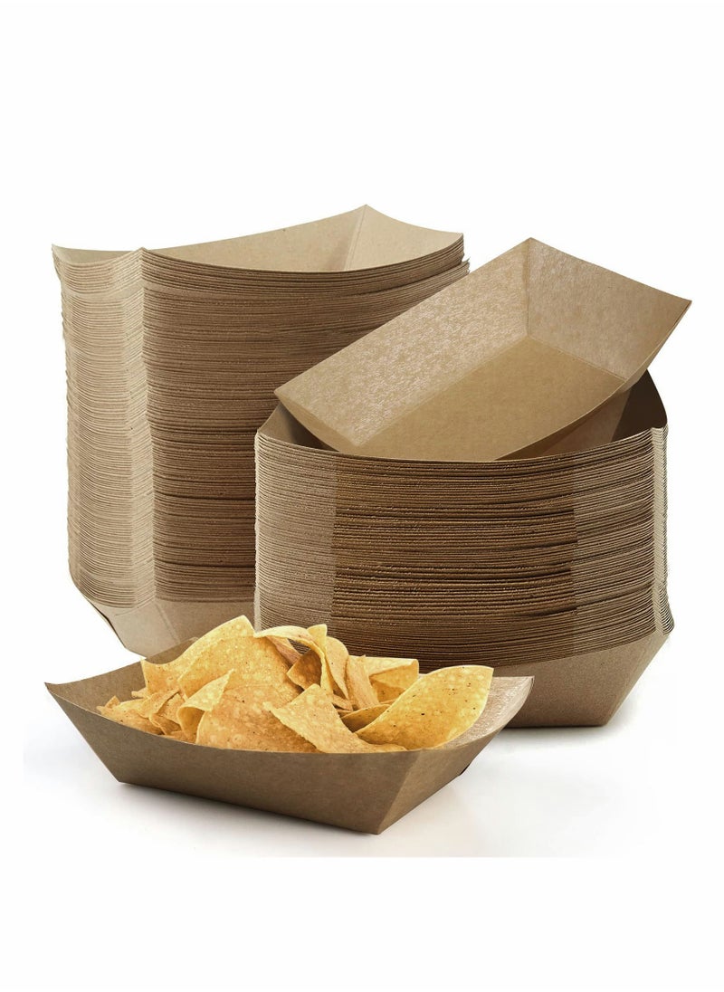 2.5Lb Paper Food Trays, 100Pack Disposable Paper Food Boats Greaseproof Kraft Paper Serving Boats Trays, Eco Friendly Food Snack Baskets for Party (Brown)