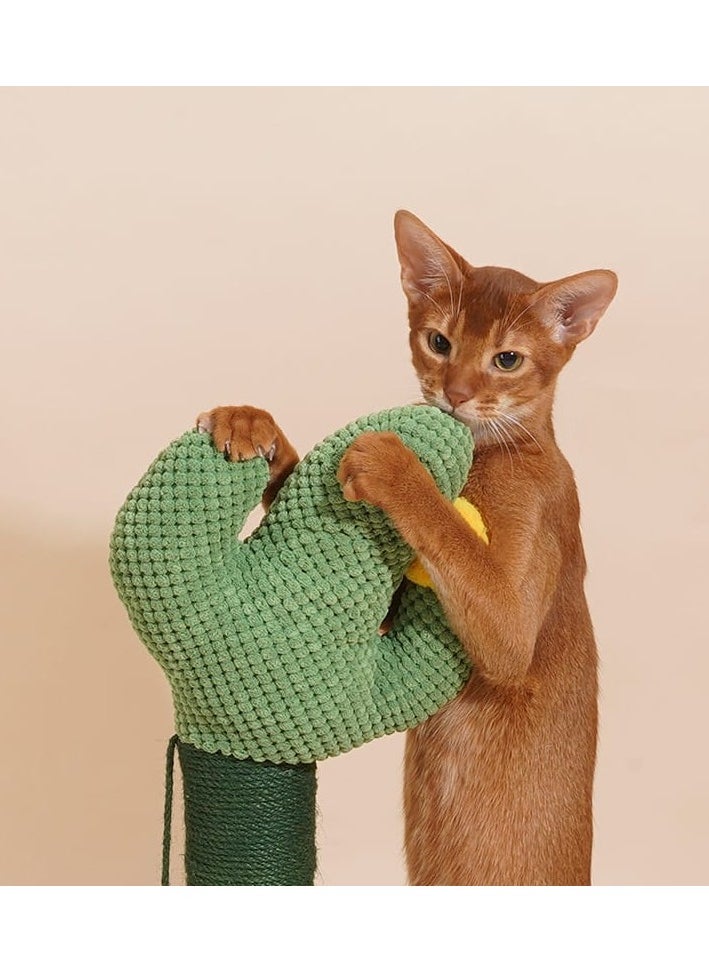 Cat Scratching Post for Kittens Adult Cats, Jute Scratch Pole Cactus Cat Claw Scratcher with a Hanging Jute Ball