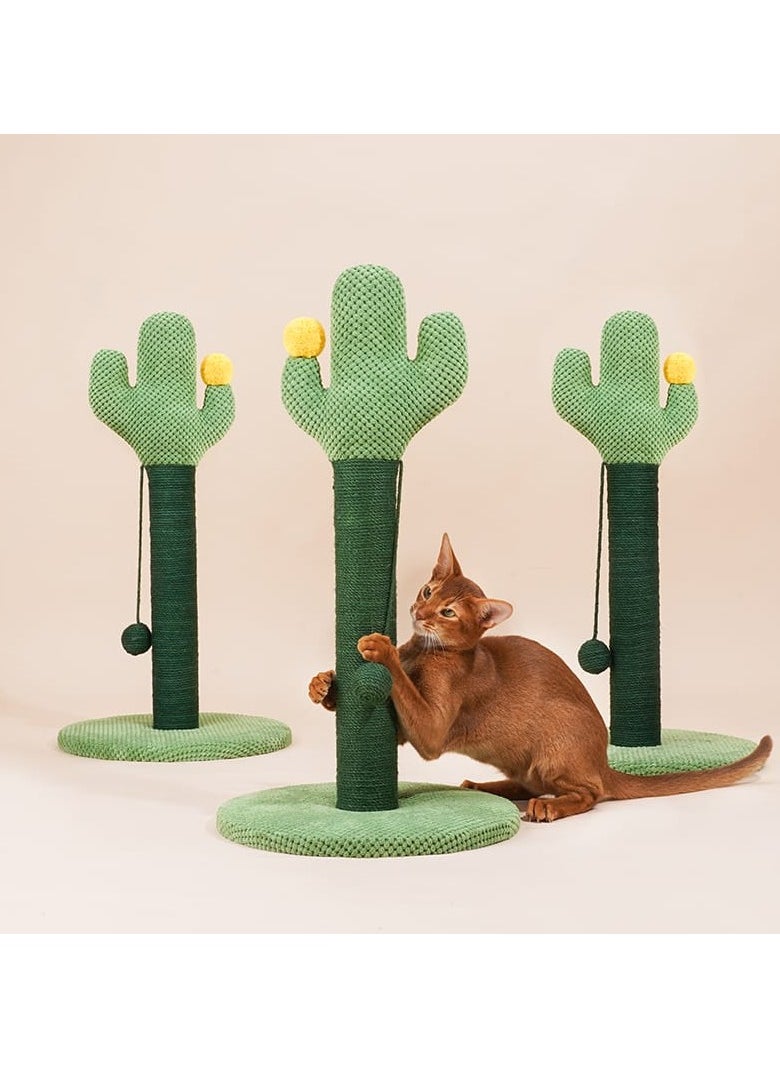 Cat Scratching Post for Kittens Adult Cats, Jute Scratch Pole Cactus Cat Claw Scratcher with a Hanging Jute Ball