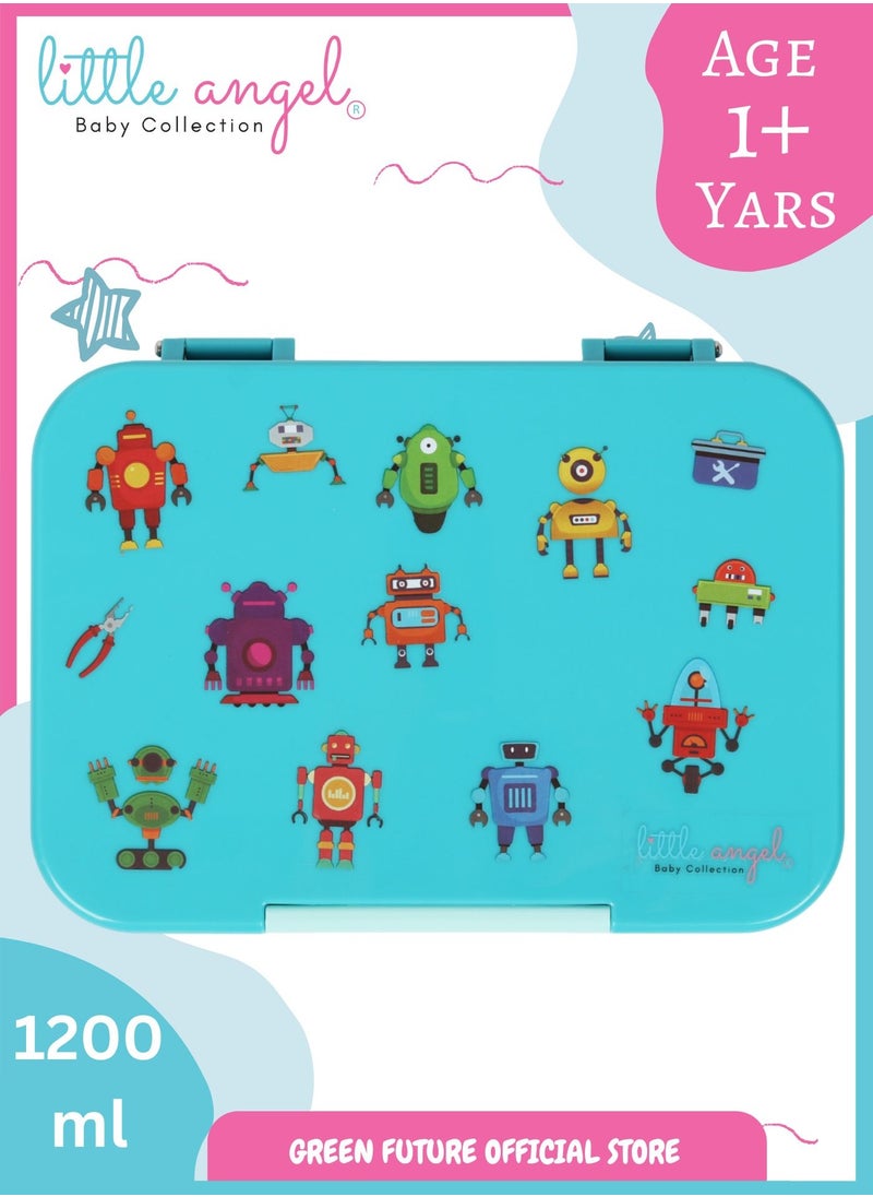 Kids Lunch Box with Fun Robot Design - BPA-Free, 4-Compartment Bento Box for School or Travel - Leak-Proof, Safe and Easy to Use, Blue