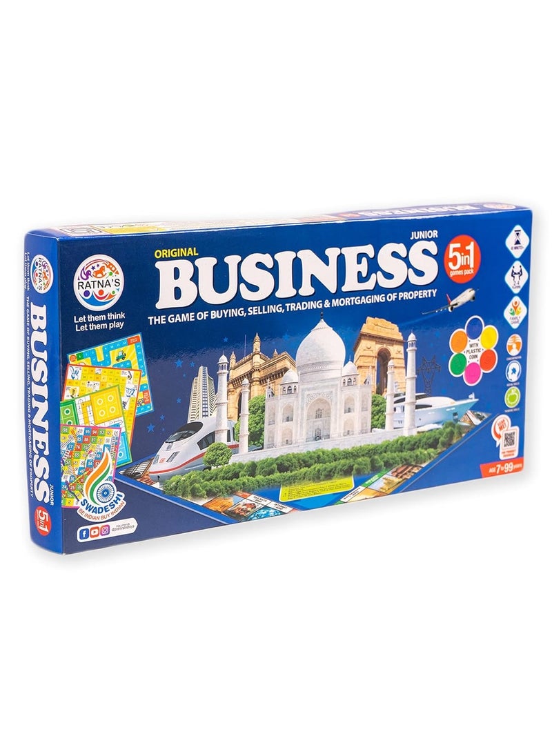 Ratna's Business JR. Coins 5 in 1 Board Game Set | Includes Games Like business, Snake and Ladders, Ludo, Car Rally, and Cricket | Perfect for Kids & Adults 2-4 Players