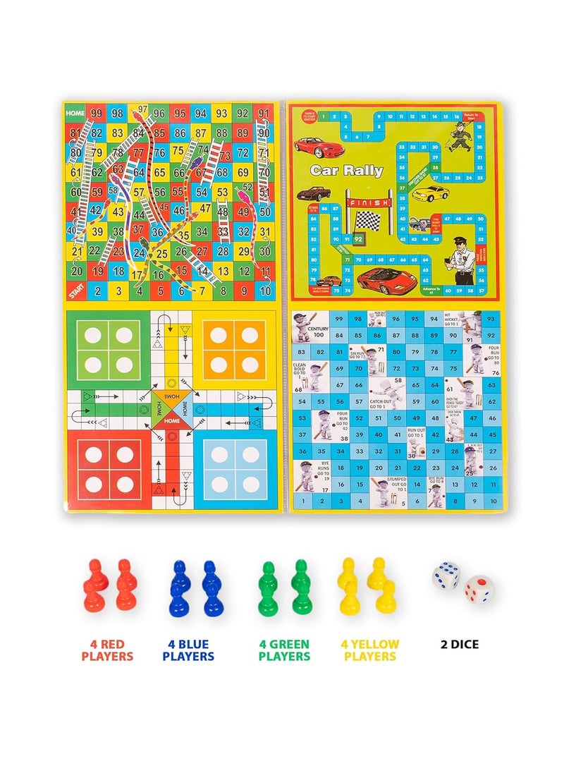 Ratna's Business JR. Coins 5 in 1 Board Game Set | Includes Games Like business, Snake and Ladders, Ludo, Car Rally, and Cricket | Perfect for Kids & Adults 2-4 Players