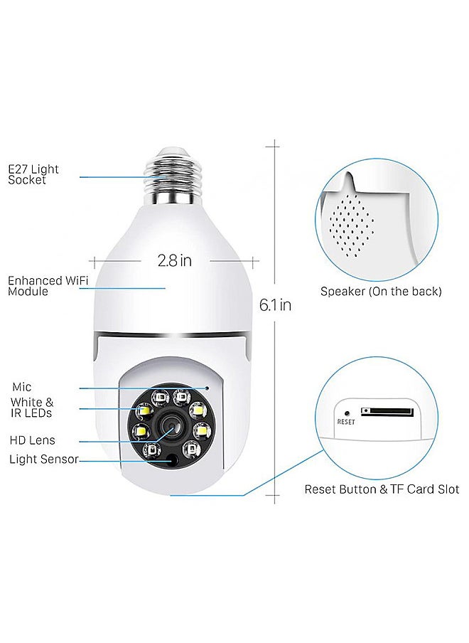 WiFi 360 Panoramic Bulb Camera, 1080P Security Camera, 360 Degree Panoramic Viewing Wireless Home Surveillance Camera