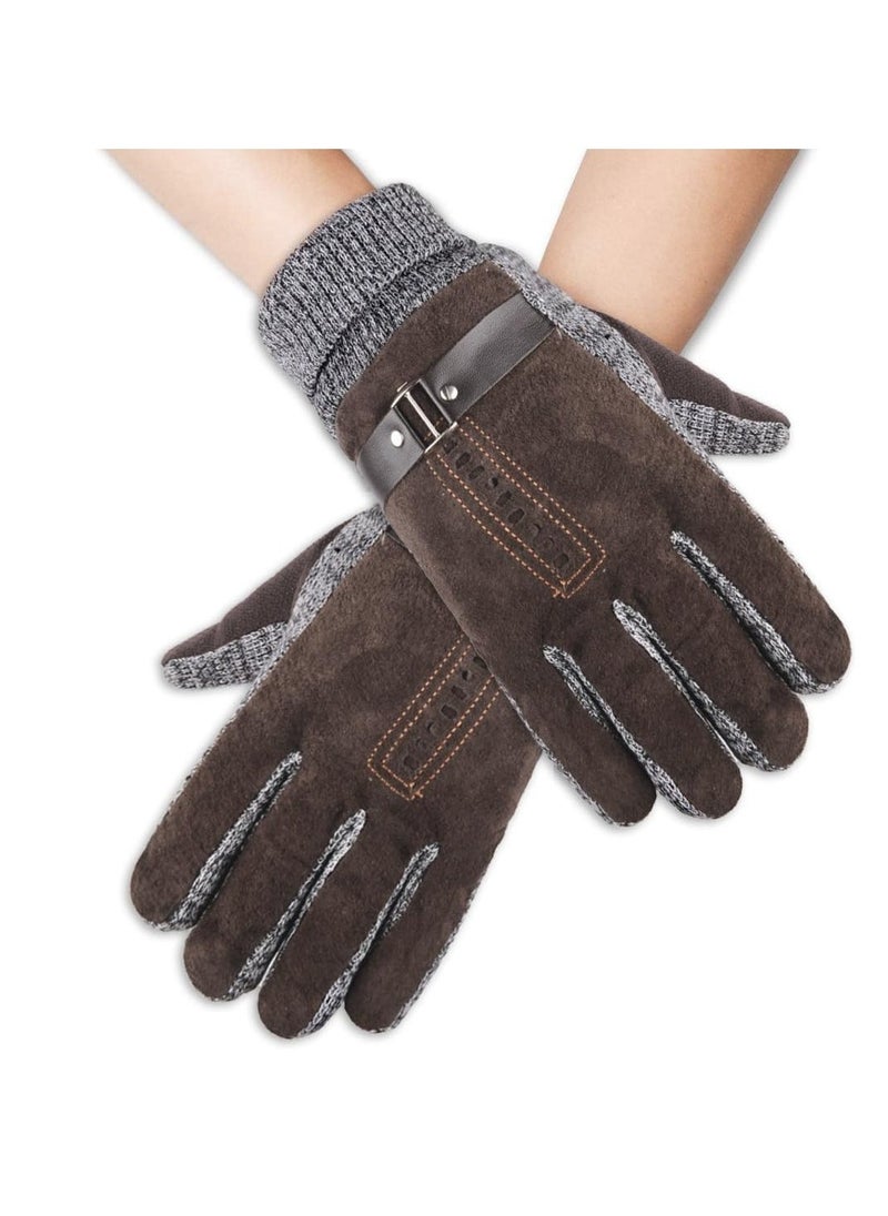 Men's Leather Thermal Gloves - Winter Thick Warm Fleece Lined, Windproof Cold Proof, Touchscreen Compatible, Ideal for Cycling, Driving, Running, Camping, Hiking