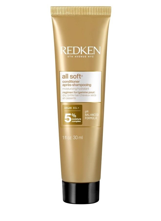 Redken All Soft Argan Oil Conditioner | For Dry / Brittle Hair | Moisturizes & Provides Intense Softness | With Argan Oil | Travel Size | 1 Fl Oz