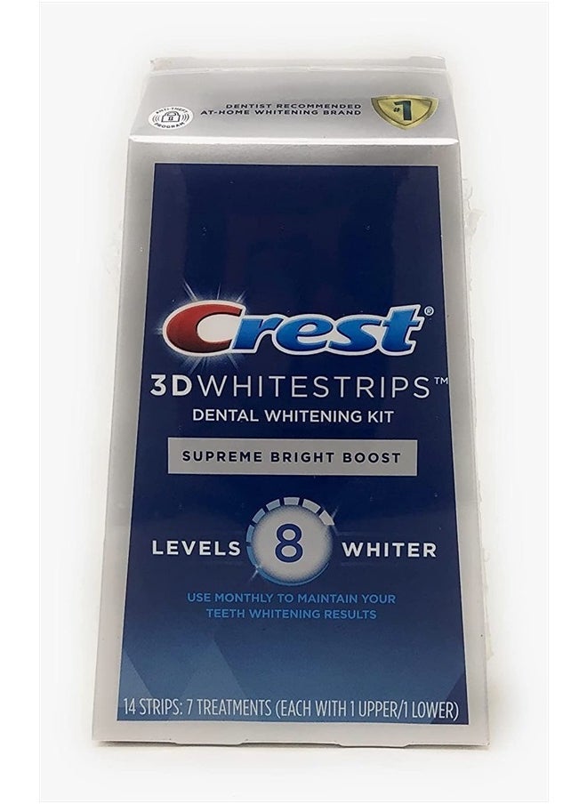 3D Whitestrips Supreme Bright Boost Teeth Whitening Strips, 8 Levels Whiter, 7 Treatments, 14 Count (Pack of 1)