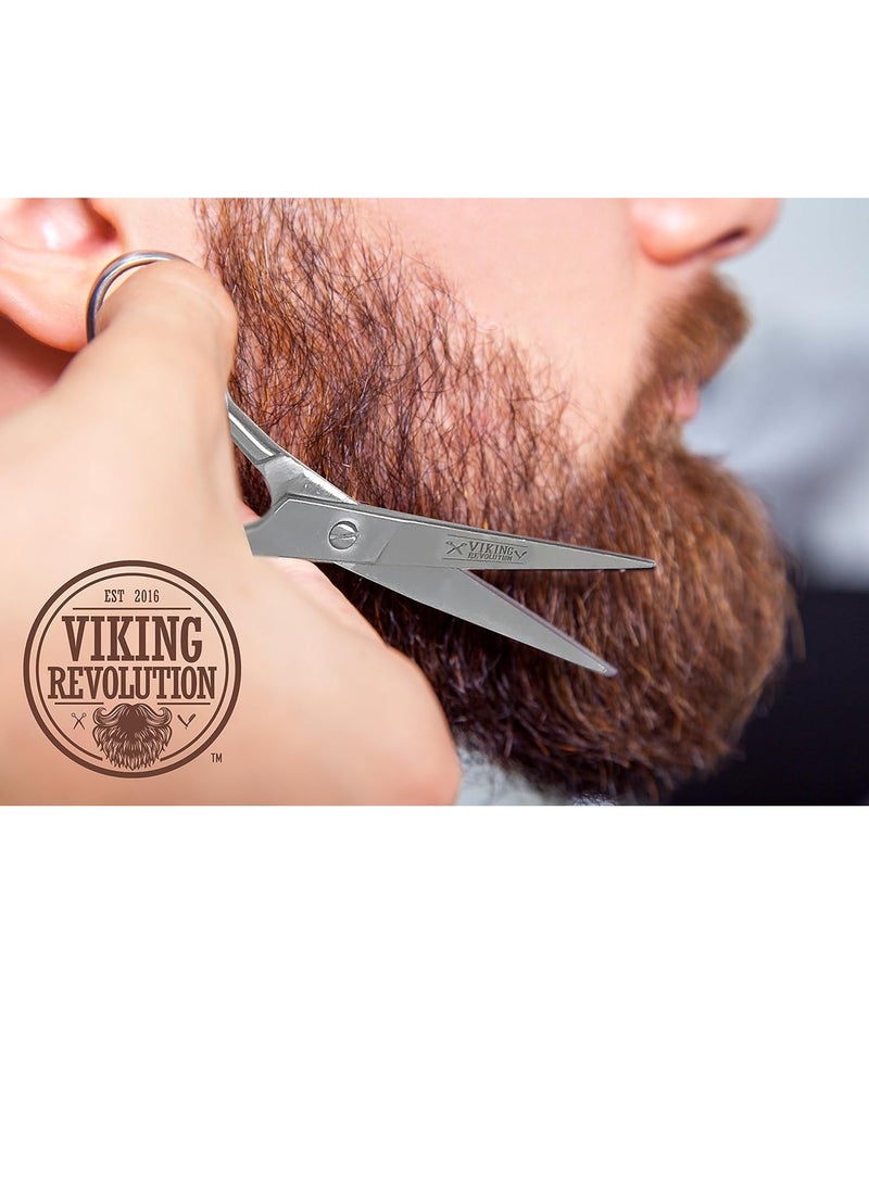 Viking Revolution - Beard and Mustache Scissors w/Comb and Synthetic Leather Case Professional Sharp Surgical Grade Steel for Trimming, Grooming, Cutting Mustache, Beards & Eyebrows Hair