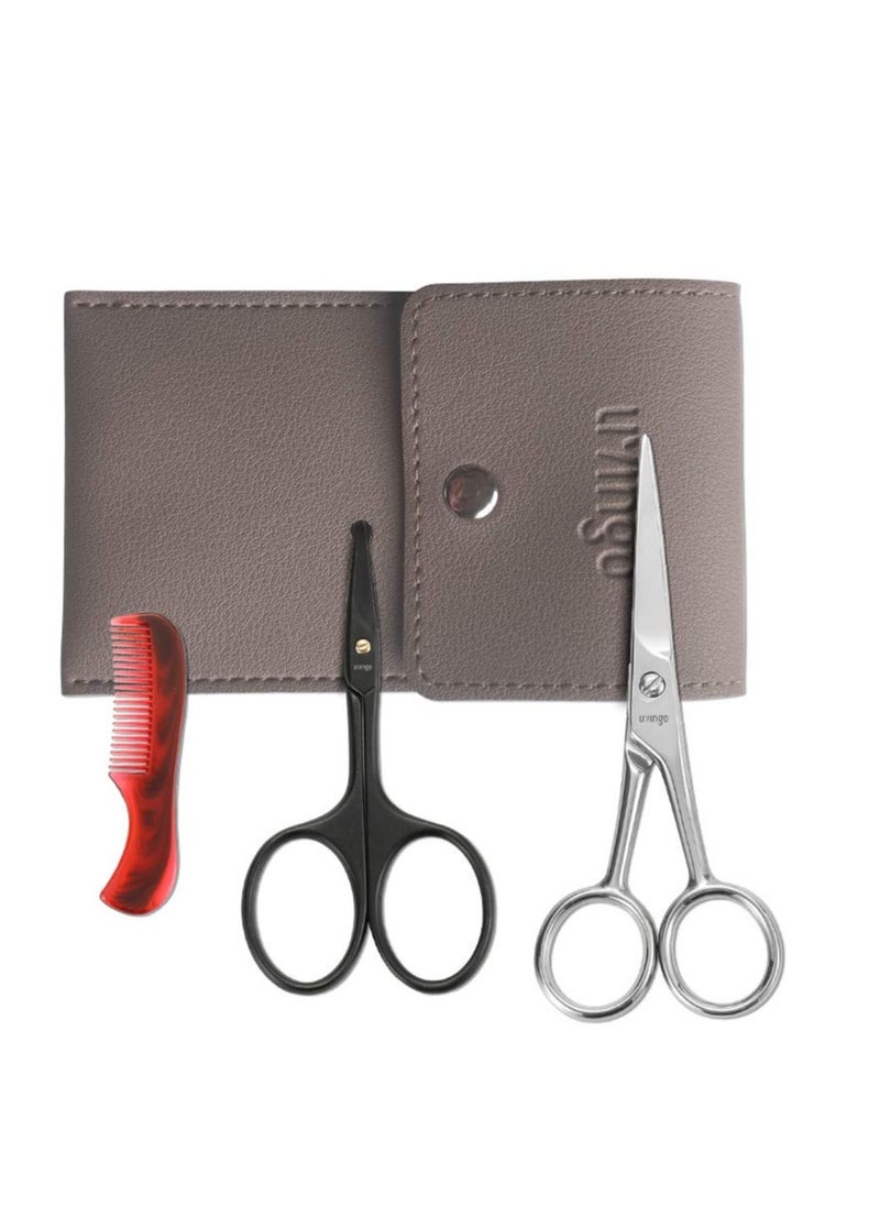 LIVINGO 4.5 inches Beard & Mustache Scissors for Men, Professional Rounded Tip Safety Sharp Stainless Steel Small Beauty Facial Nose Hair Trimming Shears Kit with Mini Comb and Leather Case