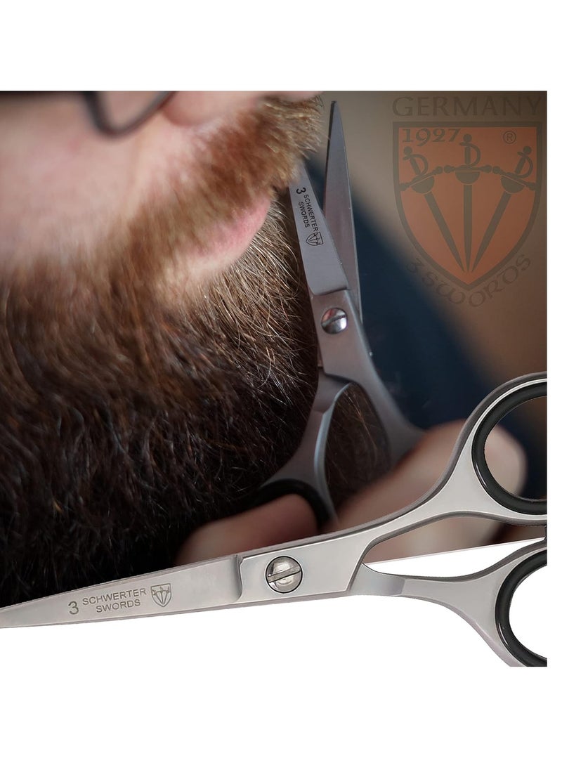 3 Swords Germany – professional BEARD MUSTACHE HAIR SCISSORS, stainless steel, straight blade, sharp, with black case