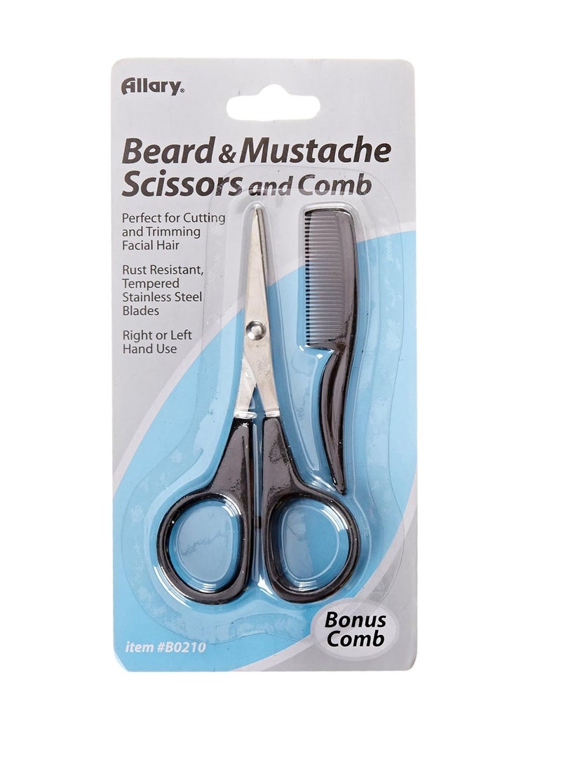 Allary Men's Beard and Mustache Scissors, Mini Comb Trimming Kit