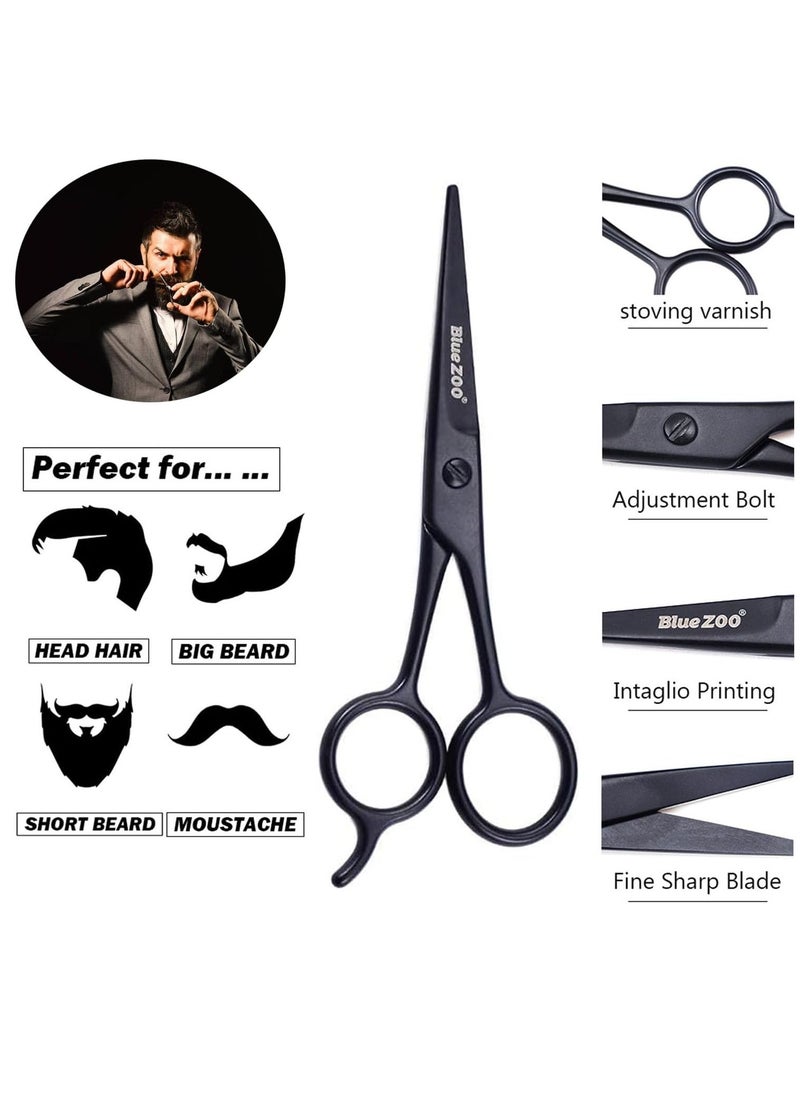 BlueZOO Beard Mustache Scissors and Comb Kit with PU Storage Bag, Rounded Safety Nose Hair Scissor for Men and Women Care Grooming, Ear Trimming Tool, Shears for Personal Grooming, Cutting & Styling