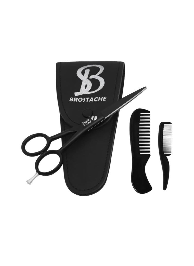 Beard & Mustache Scissors for Men 5”, 2 comb & Beautiful Travel Pouch, Hand forged with Bevel edge For precision, Extremely Sharp Scissor, Trimming scissors