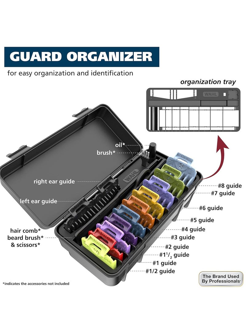 Clipper Genuine Secure-Fit Attachment Guard Organization Kit with Color Pro Colored Hair Clipper Guide Combs, 14 Piece Premium Storage Kit for Wahl Hair Clippers, Multicolor - 3291-100