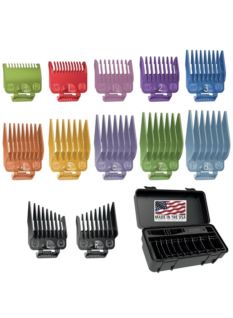 Clipper Genuine Secure-Fit Attachment Guard Organization Kit with Color Pro Colored Hair Clipper Guide Combs, 14 Piece Premium Storage Kit for Wahl Hair Clippers, Multicolor - 3291-100