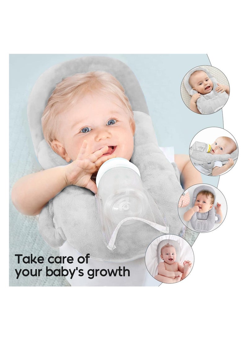 Portable Baby Nursing Pillow and Bottle Holder Adjustable Support Cushion for Newborns Anti-Spit Milk Pad Grey