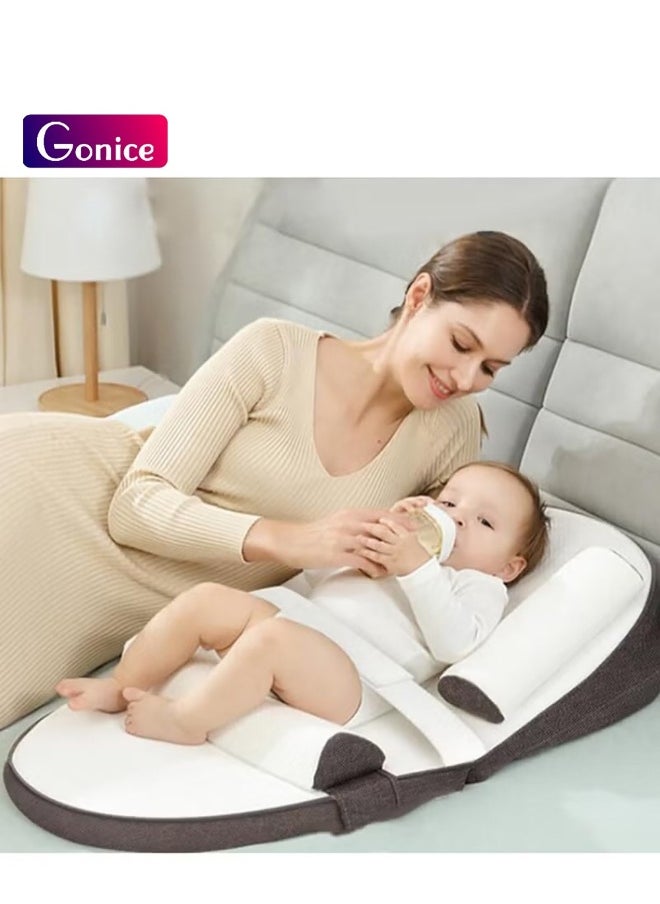 Baby Anti Reflux Pillow With 0-30° Adjustable Height, Relieves Vomiting Milk, Intestinal Colic, Side Rails, Brown