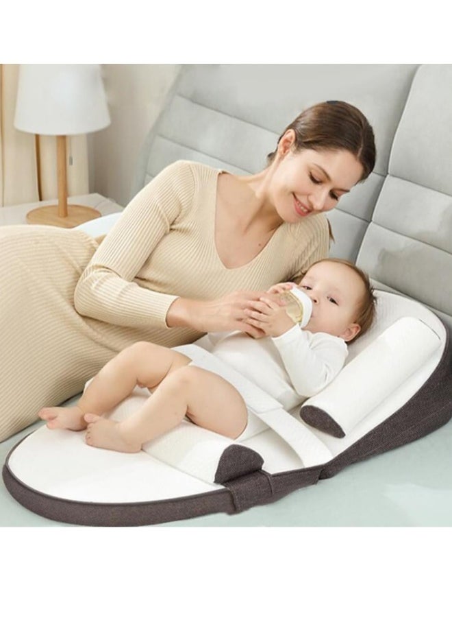 Baby Anti Reflux Pillow With 0-30° Adjustable Height, Relieves Vomiting Milk, Intestinal Colic, Side Rails, Brown