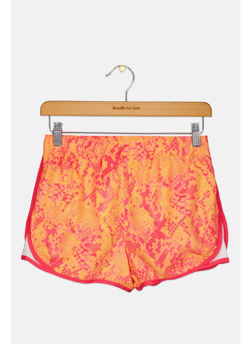 Kids Girl Animal Pattern Active Short, Orange Combo