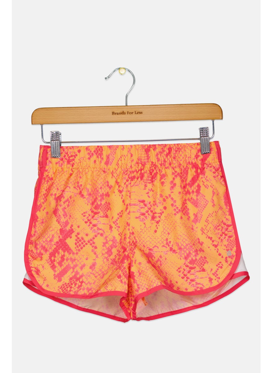 Kids Girl Animal Pattern Active Short, Orange Combo