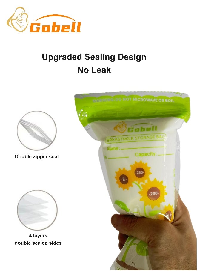 112pcs New Upgraded Breast Milk Storage Bags Leak-proof Double Zipper And Self-stand Design With Mark Pen, 250ML