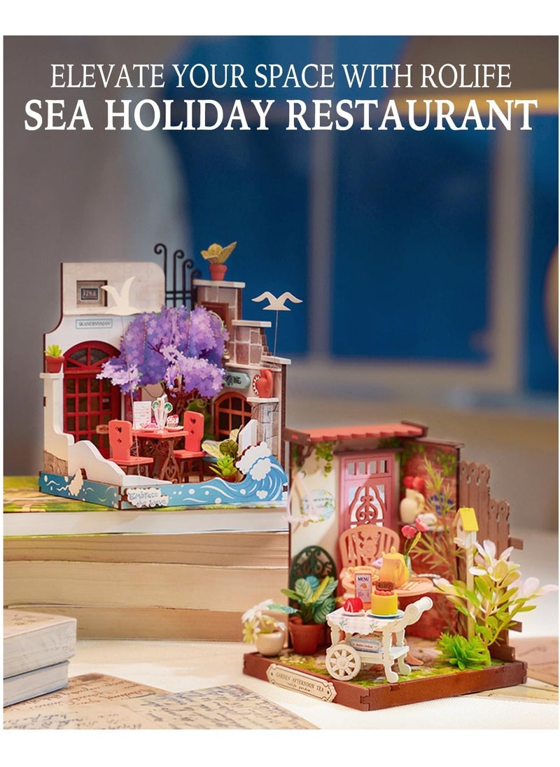 DIY Mini Building House Micro Kit - Holiday Dining Room, Lifestyle Mini Bookshelf Decor, DIY Hobby/Craftsman Gift (Seaside Dining Room)