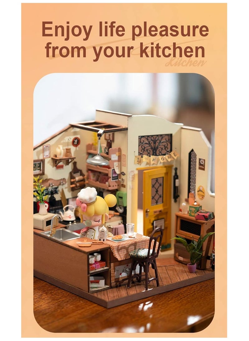 Tiny House Kits, DIY Tiny Dollhouse Kits for Adults, Model Kits for Adults Built with LED, Birthday Gifts for Teens (Cozy Kitchen)