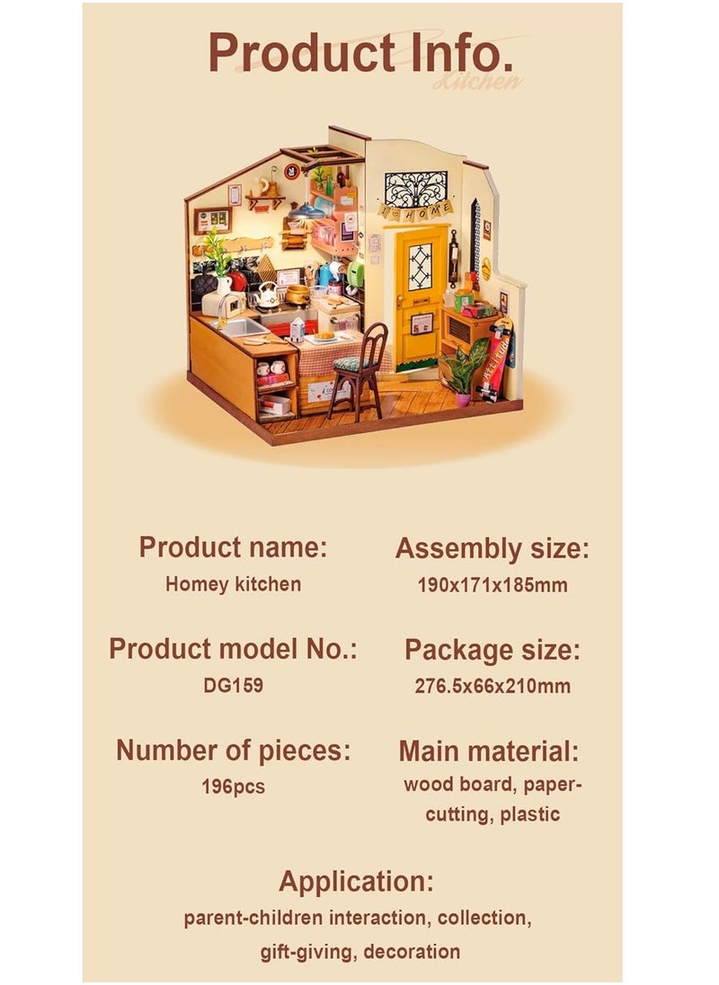 Tiny House Kits, DIY Tiny Dollhouse Kits for Adults, Model Kits for Adults Built with LED, Birthday Gifts for Teens (Cozy Kitchen)