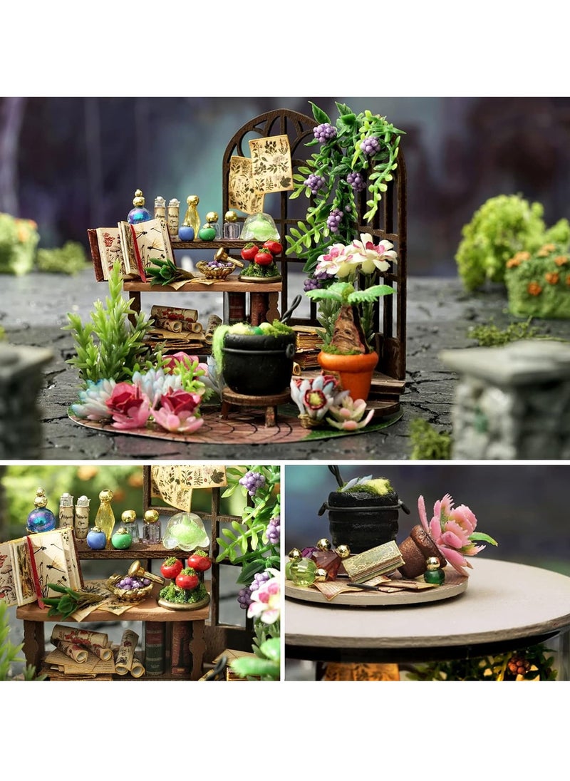 Dollhouse DIY Miniature Wooden Furniture Kit, Mini Handmade Dollhouse Model with Dust Cover and LED, 1:24 Scale Creative Woodworking Toy, Desktop Ornaments, Suitable for Friends Birthday Gift (Magic Garden)