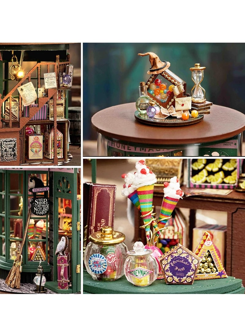 Dollhouse DIY Miniature Wooden Furniture Kit, Mini Handmade Dollhouse Model with Dust Cover and LED, 1:24 Scale Creative Woodworking Toy, Desktop Ornaments, Suitable for Friends Birthday Gift (Magic Shop)