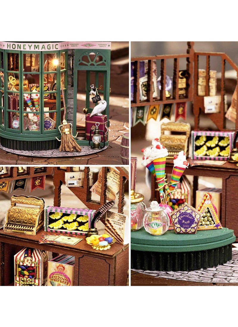 Dollhouse DIY Miniature Wooden Furniture Kit, Mini Handmade Dollhouse Model with Dust Cover and LED, 1:24 Scale Creative Woodworking Toy, Desktop Ornaments, Suitable for Friends Birthday Gift (Magic Shop)