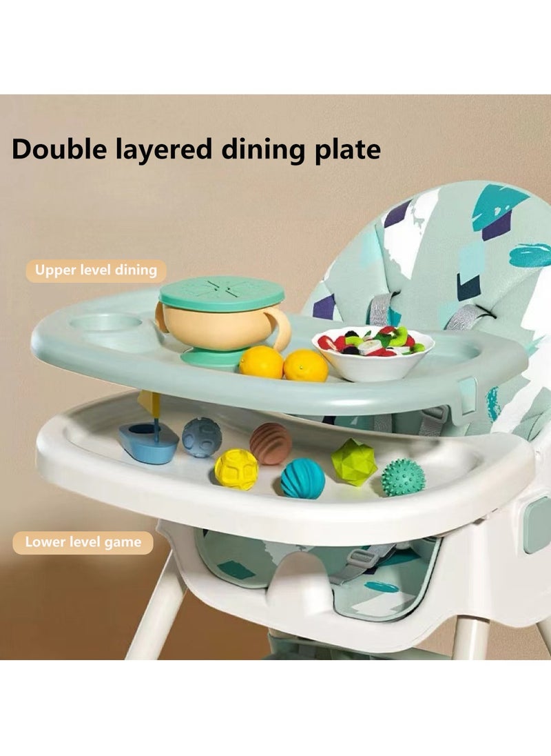 Baby High Chair Baby Dining Chair Adjustable Children's Table and Chair Rocking Chair with Double-Layer Dining Plate, Household Anti Slip Dining Chair for Babies Aged 0-6 Years Old