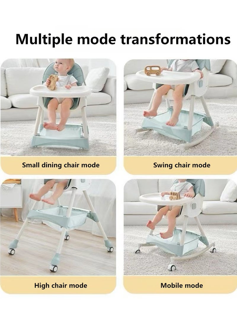 Baby High Chair Baby Dining Chair Adjustable Children's Table and Chair Rocking Chair with Double-Layer Dining Plate, Household Anti Slip Dining Chair for Babies Aged 0-6 Years Old