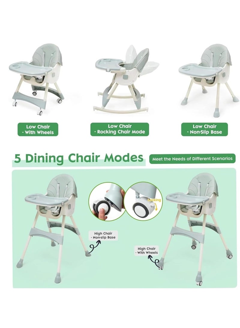 Baby High Chair, Baby Feeding Chair Toddler Chair Snack High Chair Seat Toddler Booster Furniture Detachable Double Tray Non-Slip Feet Adjustable Legs for Baby & Toddler (Green)