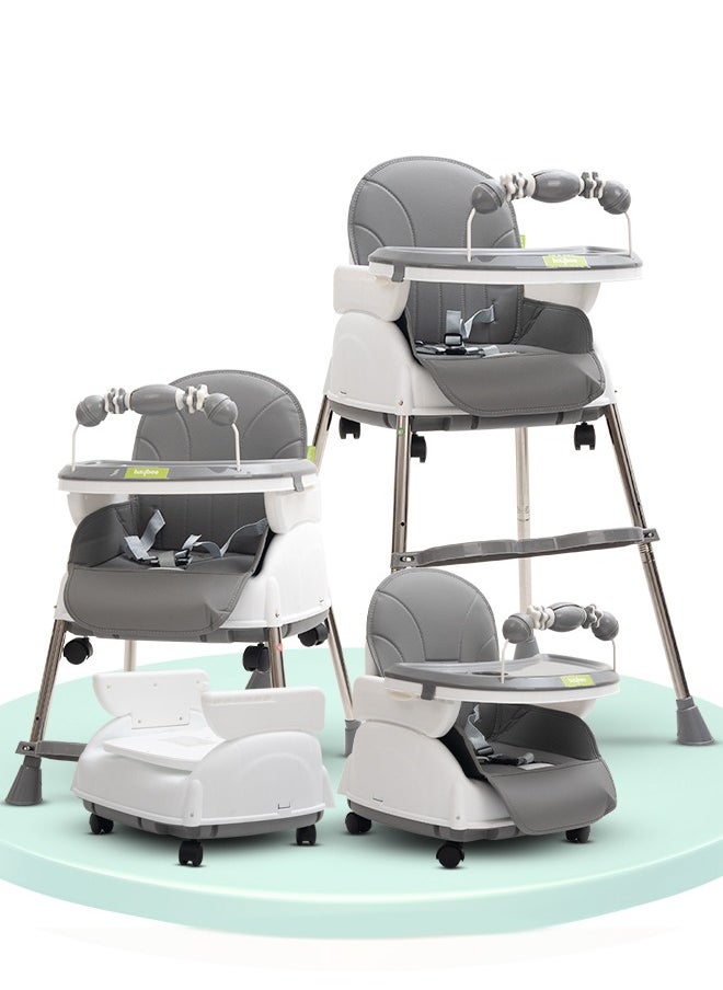 4 In 1 Nora Convertible High Chair For Kids With Adjustable Height And Footrest Baby Toddler Feeding Booster Seat With Tray Safety Belt Kids High Chair For Baby 6 Months To 4 Years Grey