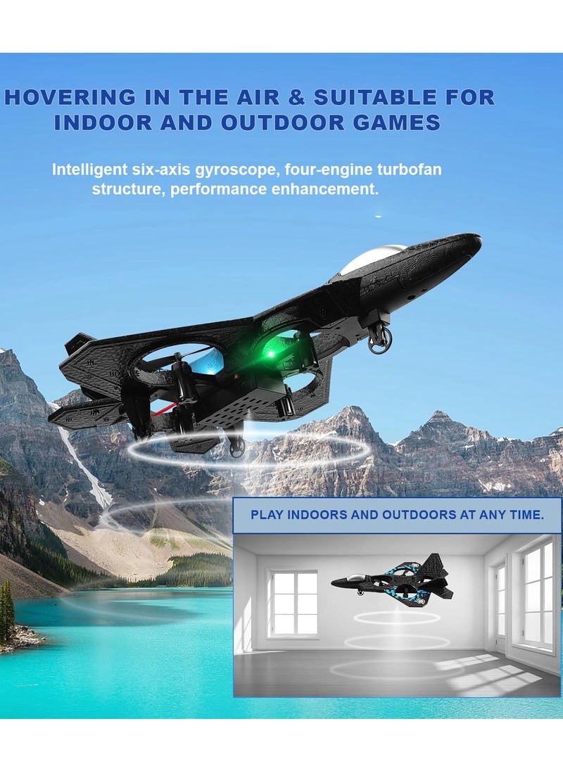 RC Aeroplane 2.4GHz Remote Controlled Floating Fighter Plane Quadcopter, RTF Toy for Beginners, Kids & Adults, with Colored Lights, USB Charging, One-Button 3D Roll, and 360° Surround Stunts