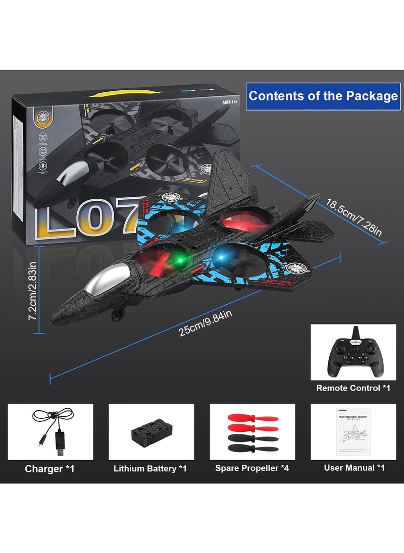 RC Aeroplane 2.4GHz Remote Controlled Floating Fighter Plane Quadcopter, RTF Toy for Beginners, Kids & Adults, with Colored Lights, USB Charging, One-Button 3D Roll, and 360° Surround Stunts