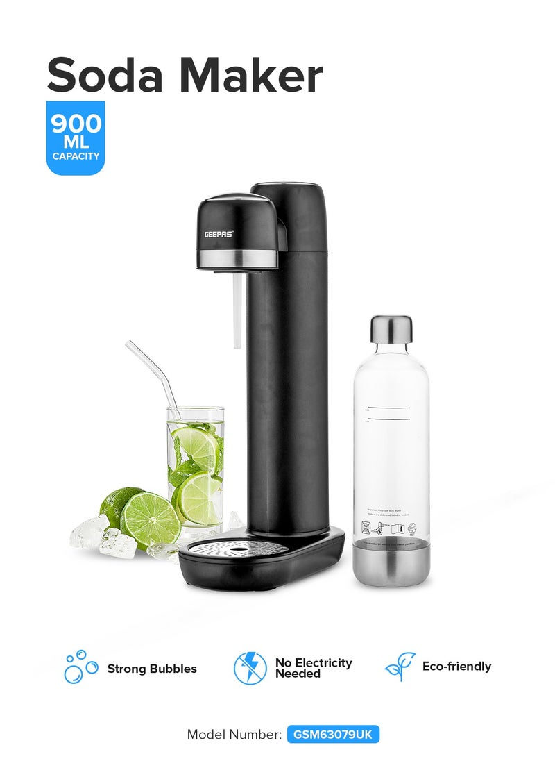 Soda Maker With 900 ml Capacity,  Auto Release Pressure, Environmentally Friendly, No Electricity Required | Sparkling Water, Strong Bubbles, Fizzy Beverages | Perfect for Making Flavored Drinks, Healthier Sodas