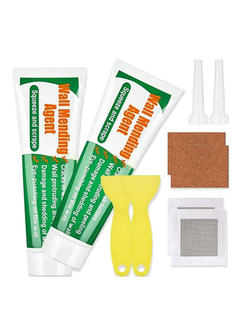 Wall Mending Agent Wall Repair Paste Kit: Drywall Repair Putty, Safe Wall Repairing Ointment，Wall Crack Repair Cream with Scraper, for Wall Wood Plaster Surface Repair, Easy to Fill (100g x2 Sets)