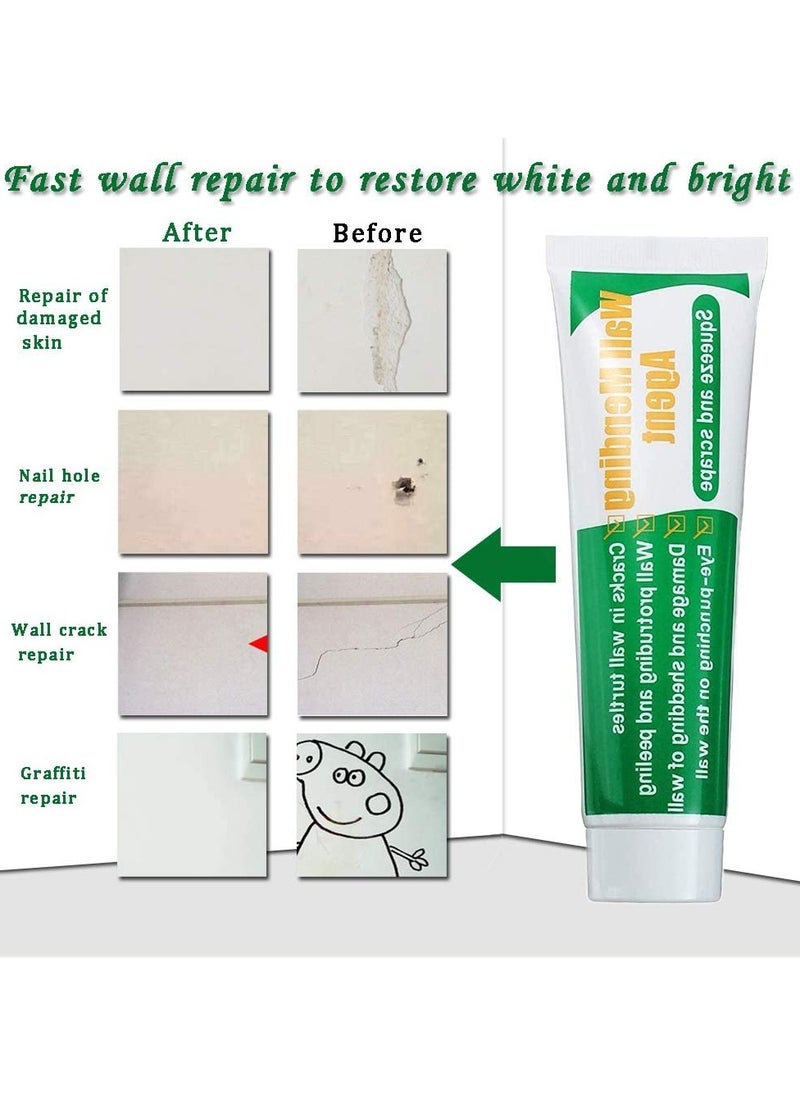 Wall Mending Agent Wall Repair Paste Kit: Drywall Repair Putty, Safe Wall Repairing Ointment，Wall Crack Repair Cream with Scraper, for Wall Wood Plaster Surface Repair, Easy to Fill (100g x2 Sets)