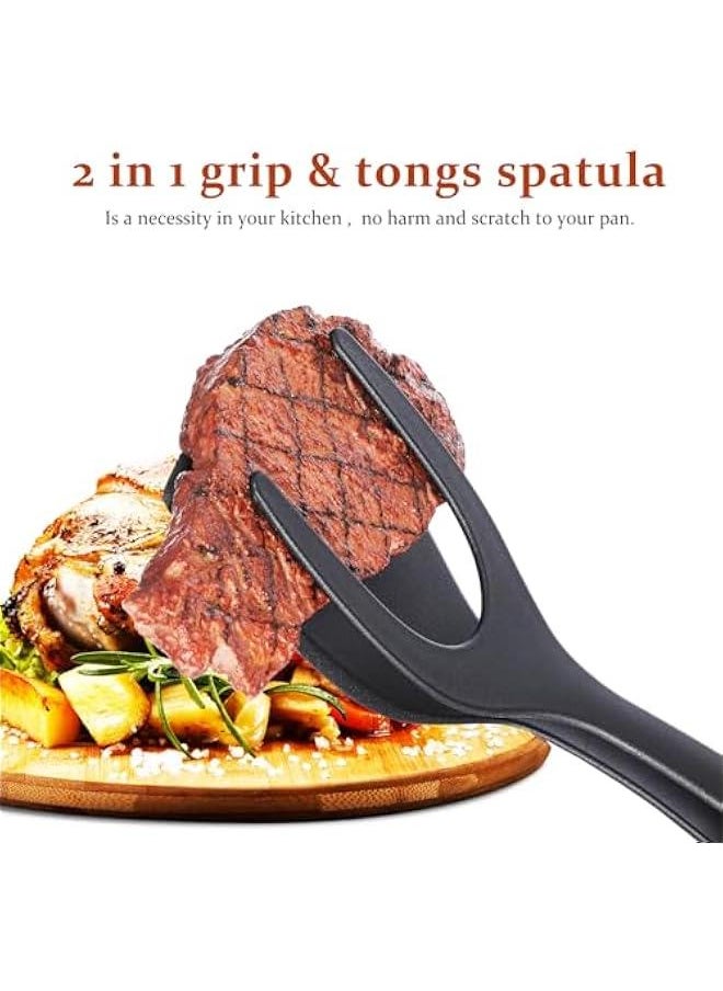 2-in-1 Tongs Spatula, Egg Spatula, Grip and Flip Spatula Tongs Multifunctional Kitchen Cooking Tool Pancakes Fish Omelets Nonstick Cookware Safe