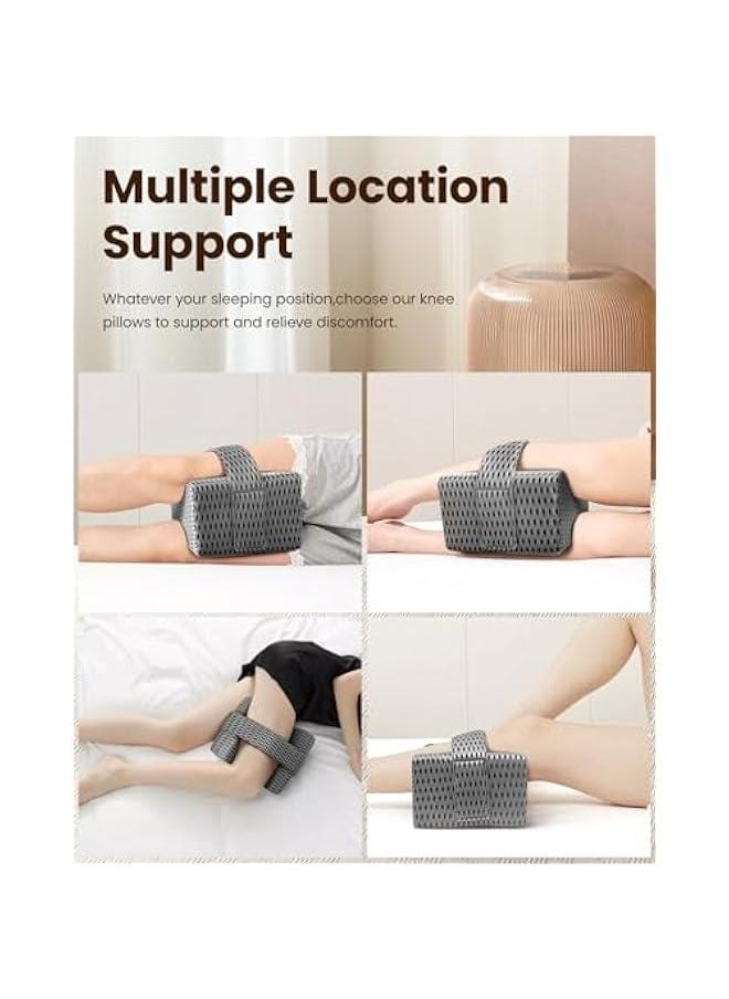 Knee Pillow for Side Sleepers - Memory Foam Leg Pillow for Side Sleeping with Strap, Leg Elevation Pillow for Relief Twisted Spine, Sciatica, Joint, Hip, Surgery Pain (Grey)