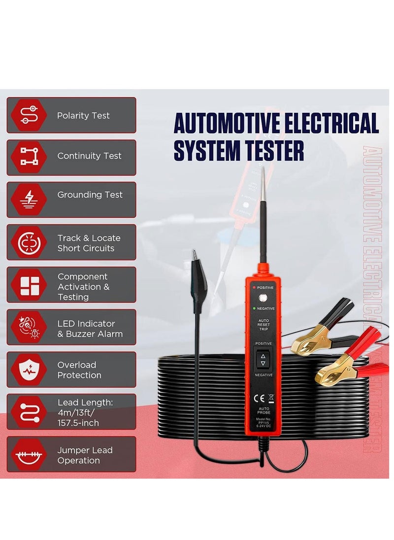 Automotive Circuit Tester Test Light Automotive with 4M Test Lead 6V 12V 24V DC Led Light Tester Fuse Tester Circuit Tester Auto 12V Electrical System Tools for Car Truck Marine Motorcycle SUV Boat